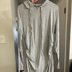 Gray Hooded Long Sleeve Top